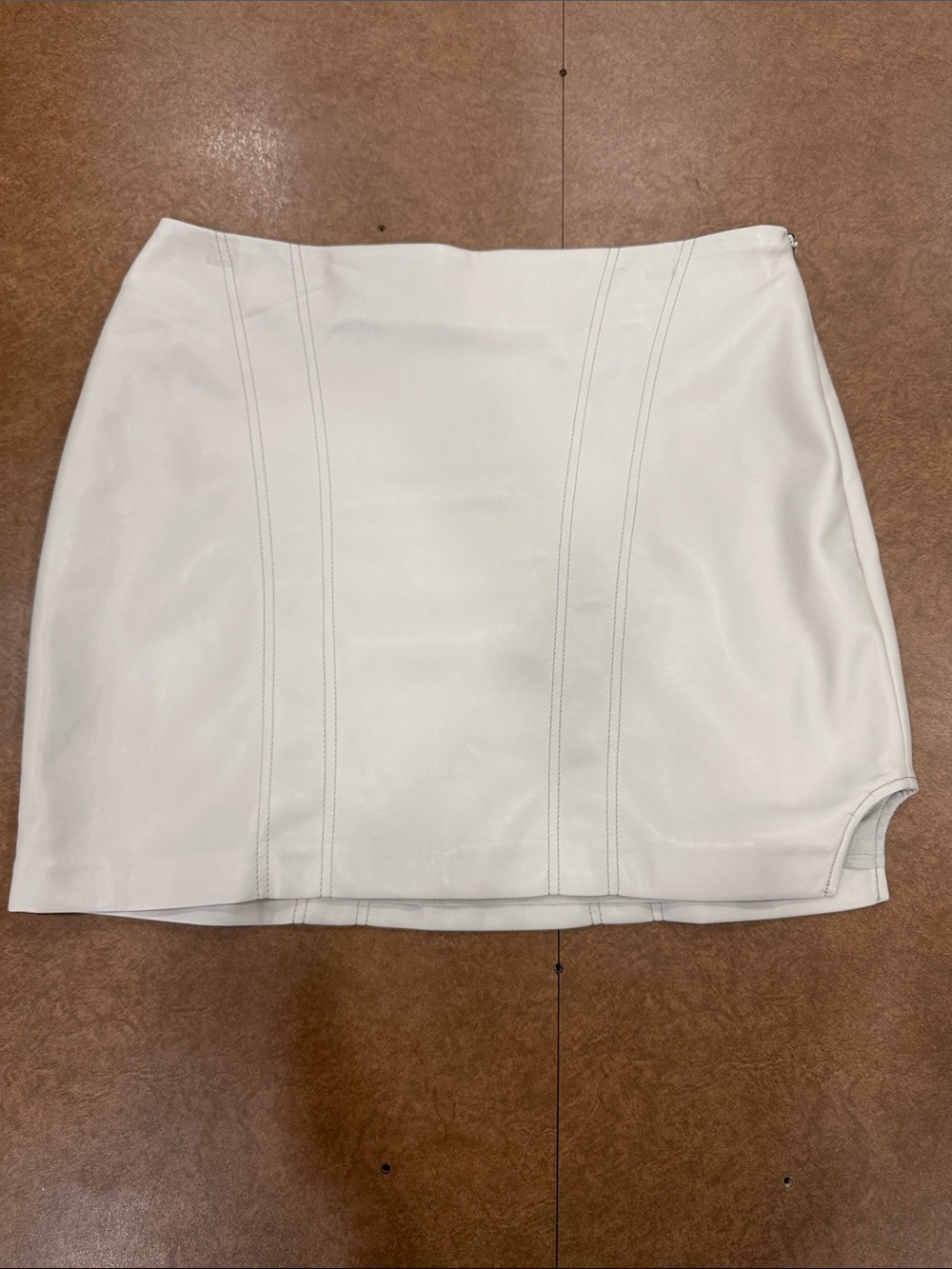 NWT Endless Summer Lined Tan Vegan Leather Mini Skirt - Clean Panel Detailing Sz